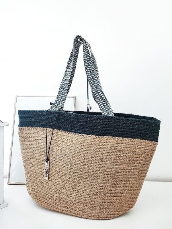 Nobo torba shopper koszyk  beżowa z niebieskim