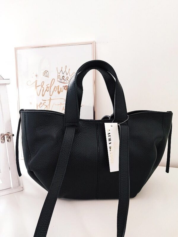 Laura Biaggi torba mini shopper skórzana czarna