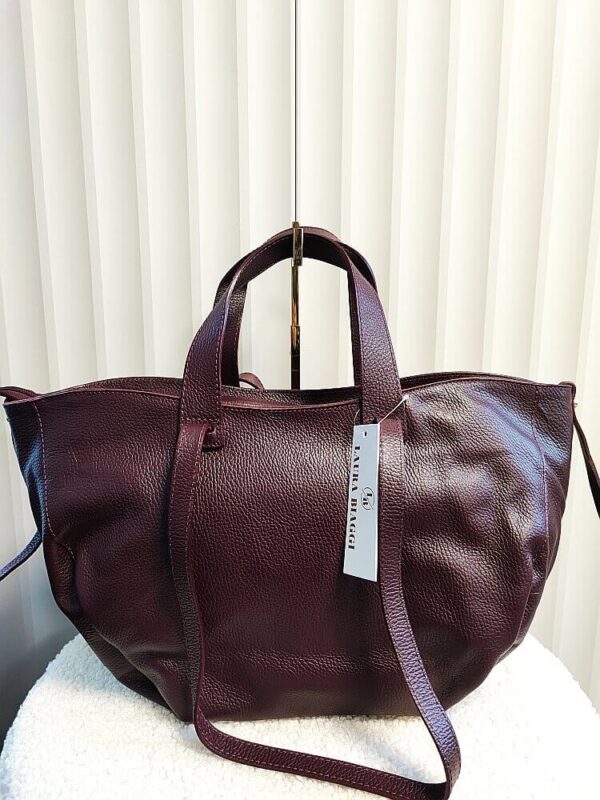 Laura Biaggi torba shopper skórzana bordowa