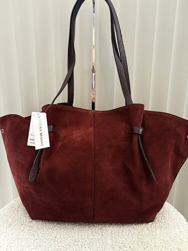 Laura Biaggi torba shopper na ramię zamszowa bordowa